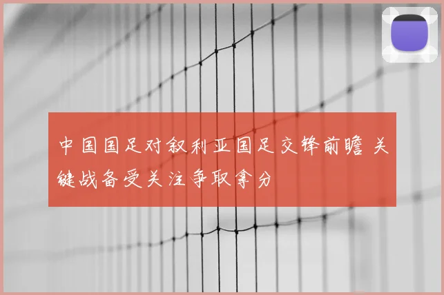 中国国足对叙利亚国足交锋前瞻 关键战备受关注争取拿分